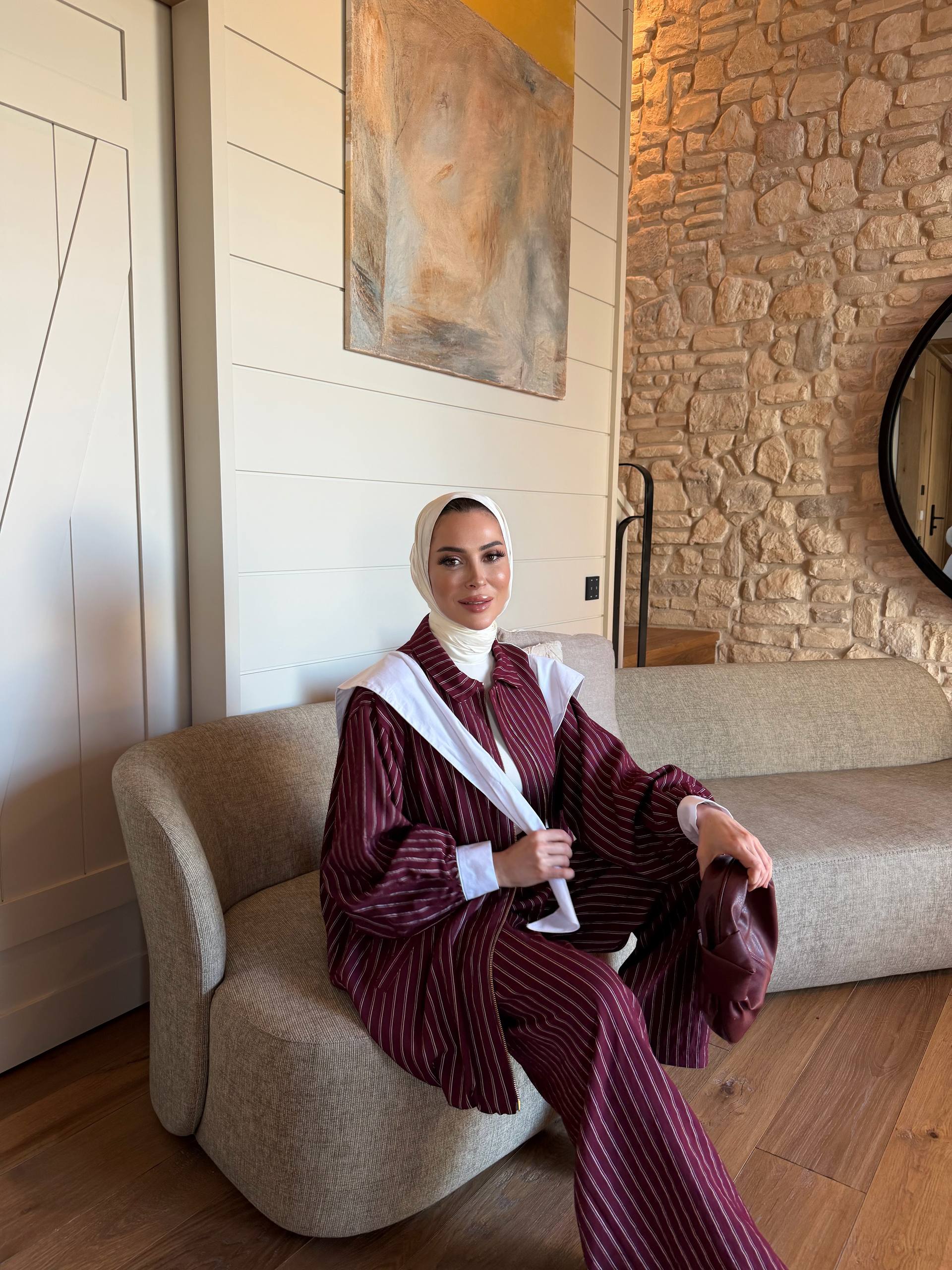 Burgundy Pinstripe Statement Set