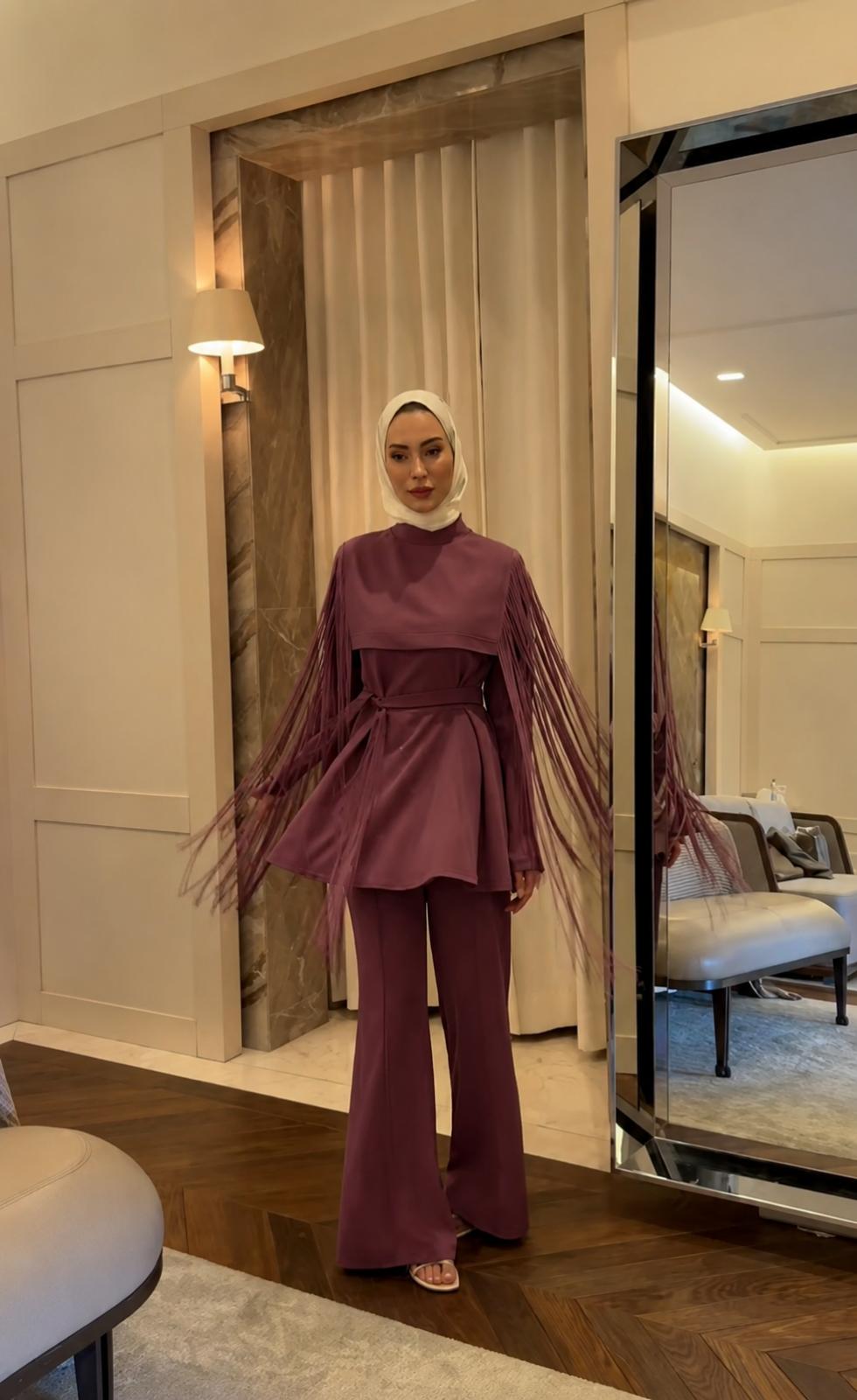 Muted Burgundy Fringe Three-Piece Set