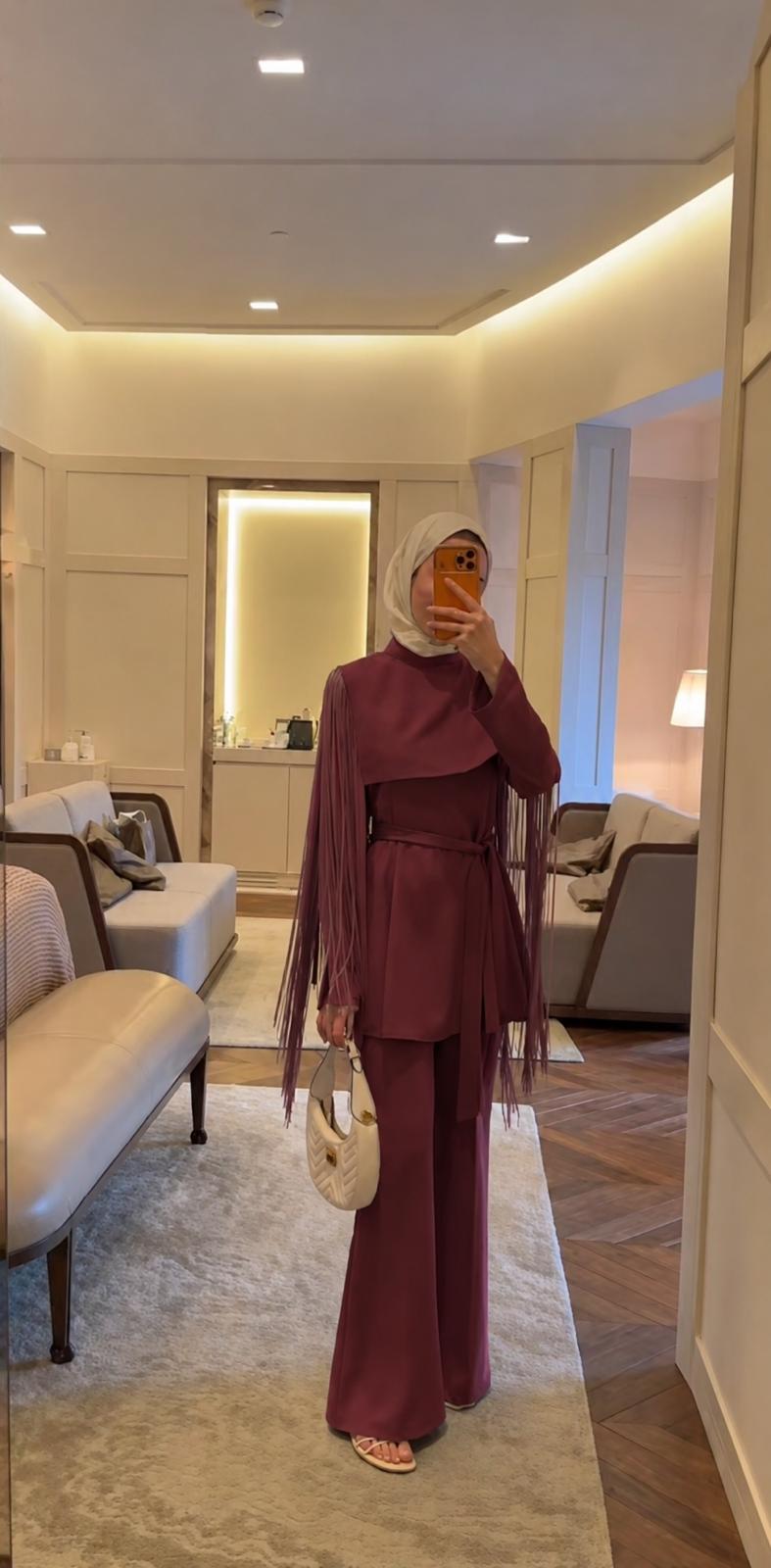 Muted Burgundy Fringe Three-Piece Set
