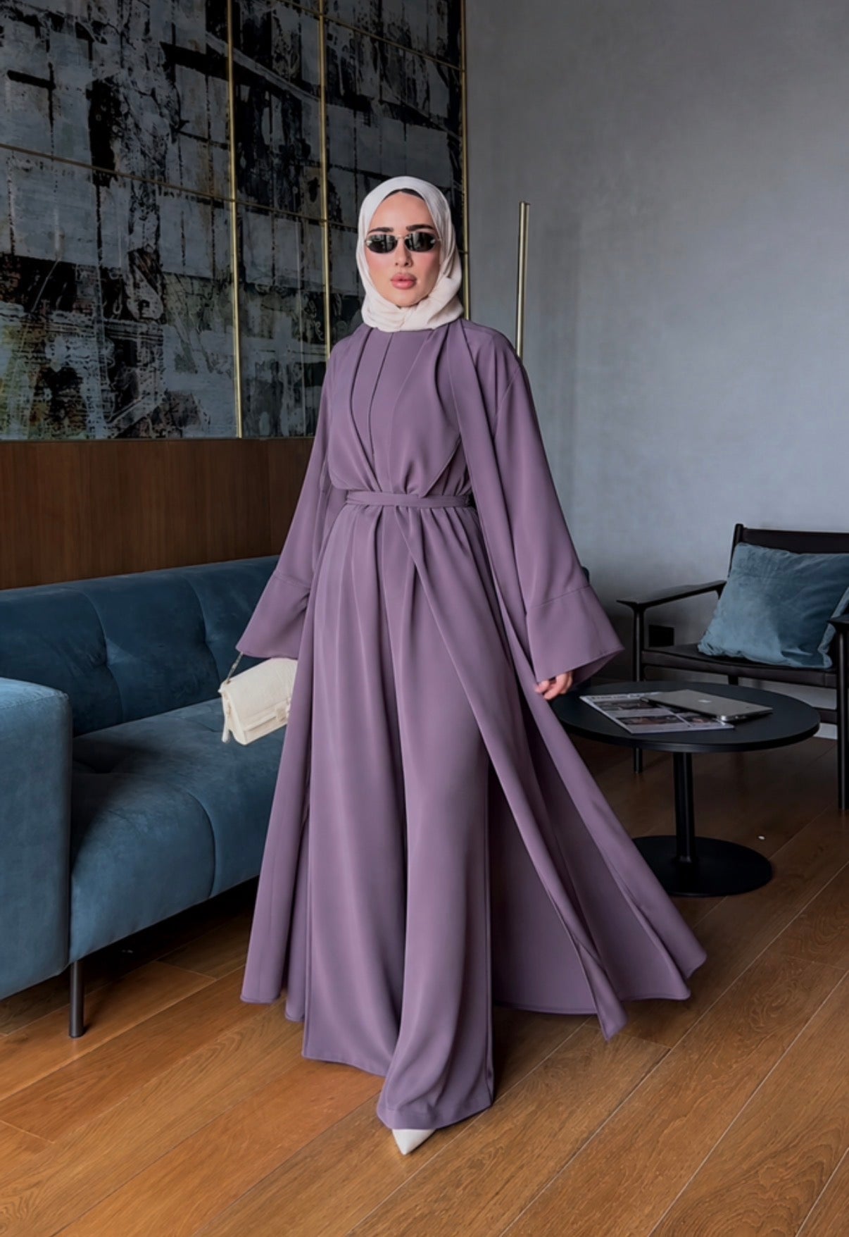Mauve Three-Piece Abaya Set