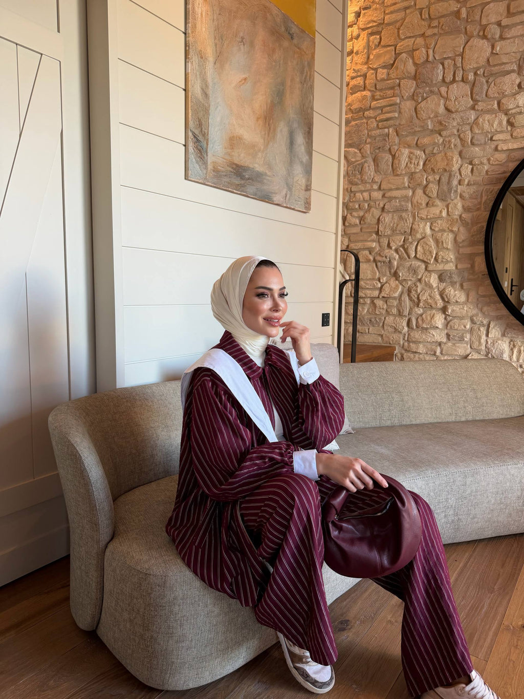 Burgundy Pinstripe Statement Set