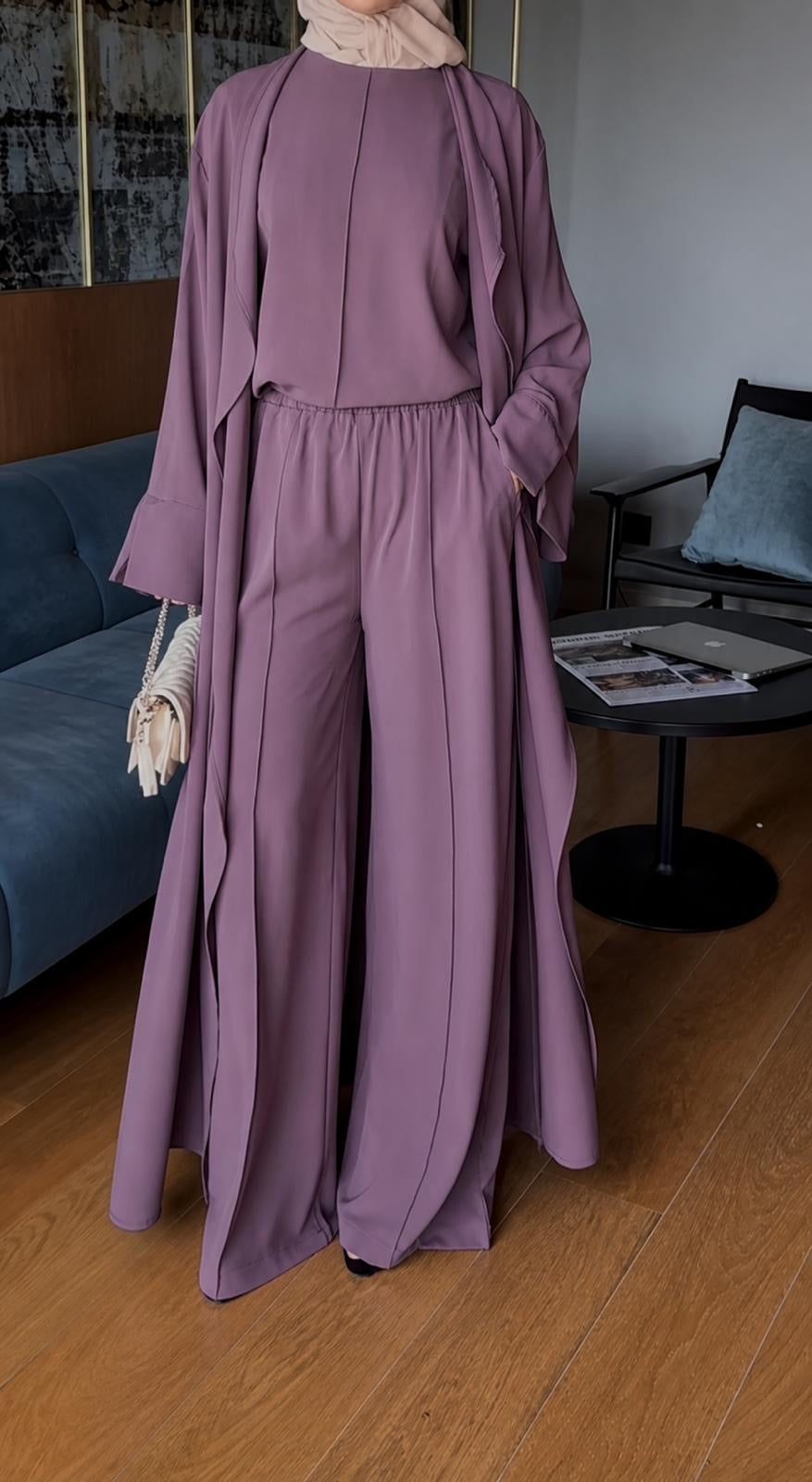 Mauve Three-Piece Abaya Set