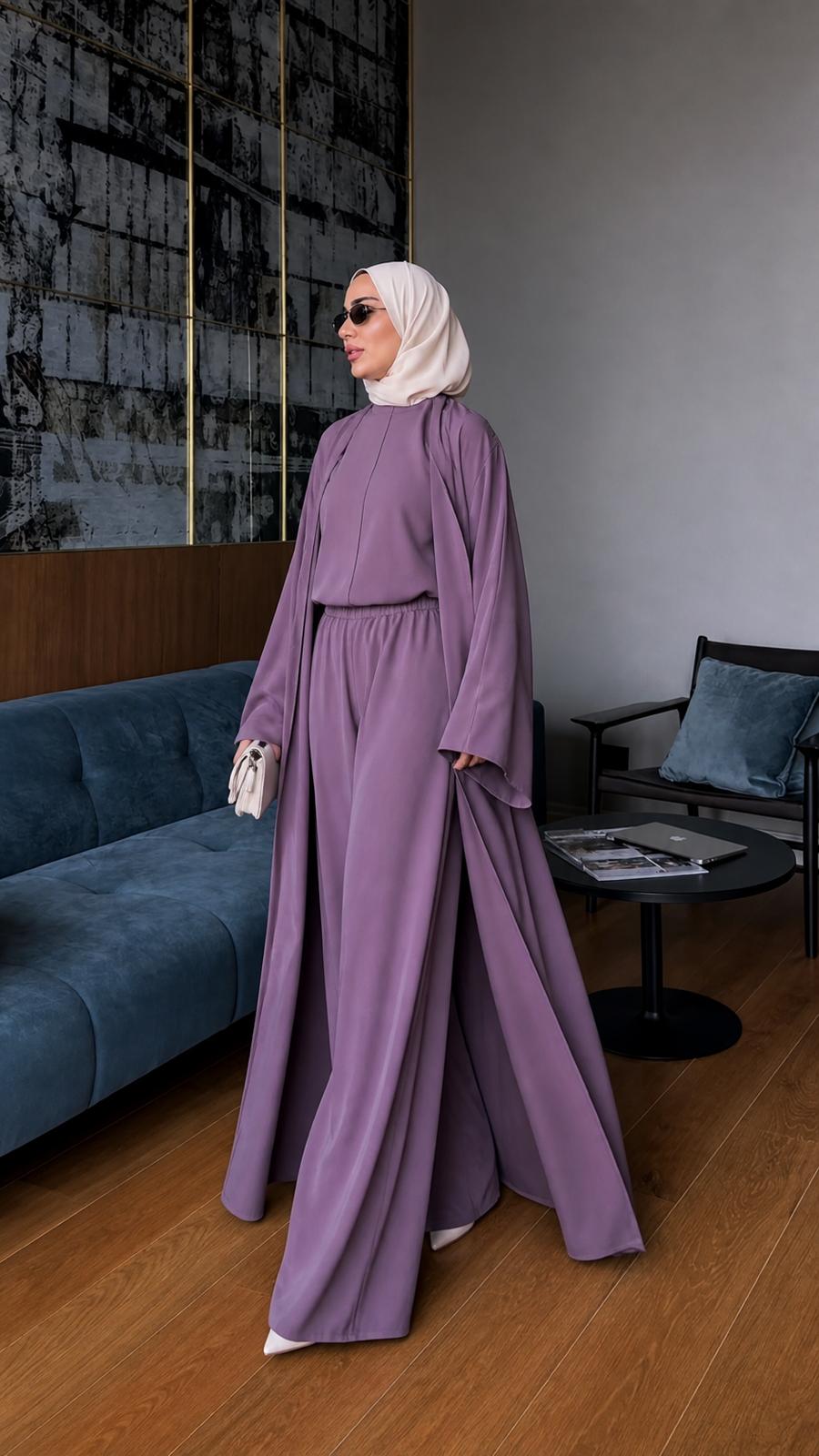 Mauve Three-Piece Abaya Set