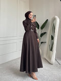 Brown Denim Belted Maxi Dress