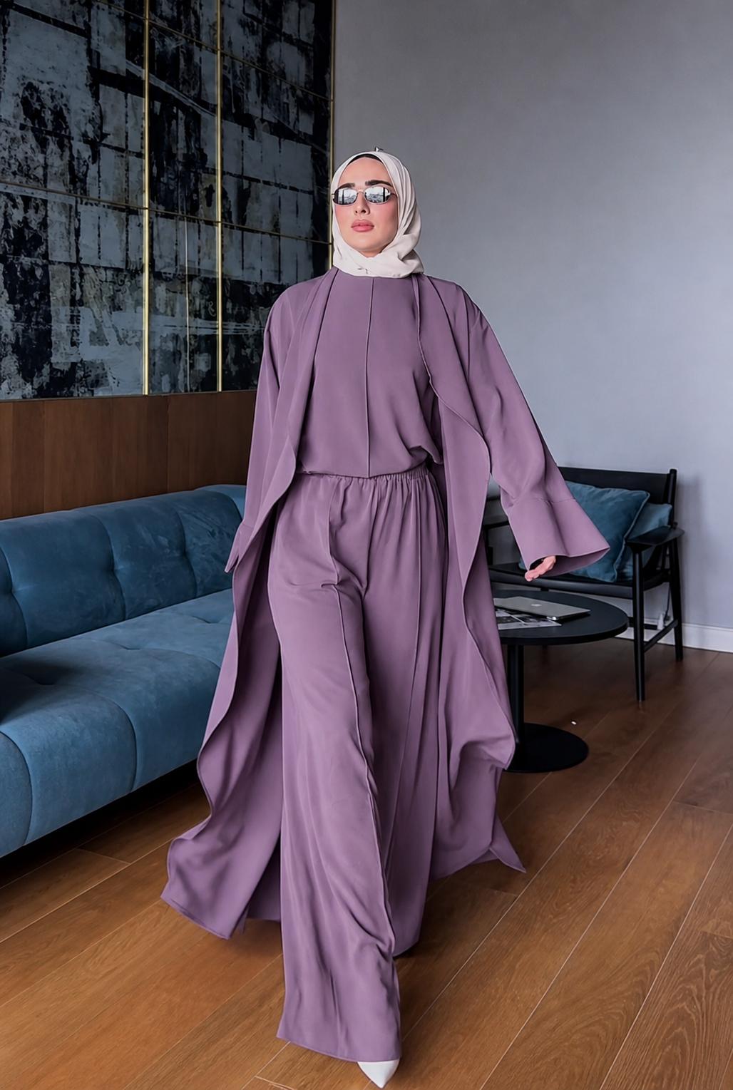 Mauve Three-Piece Abaya Set