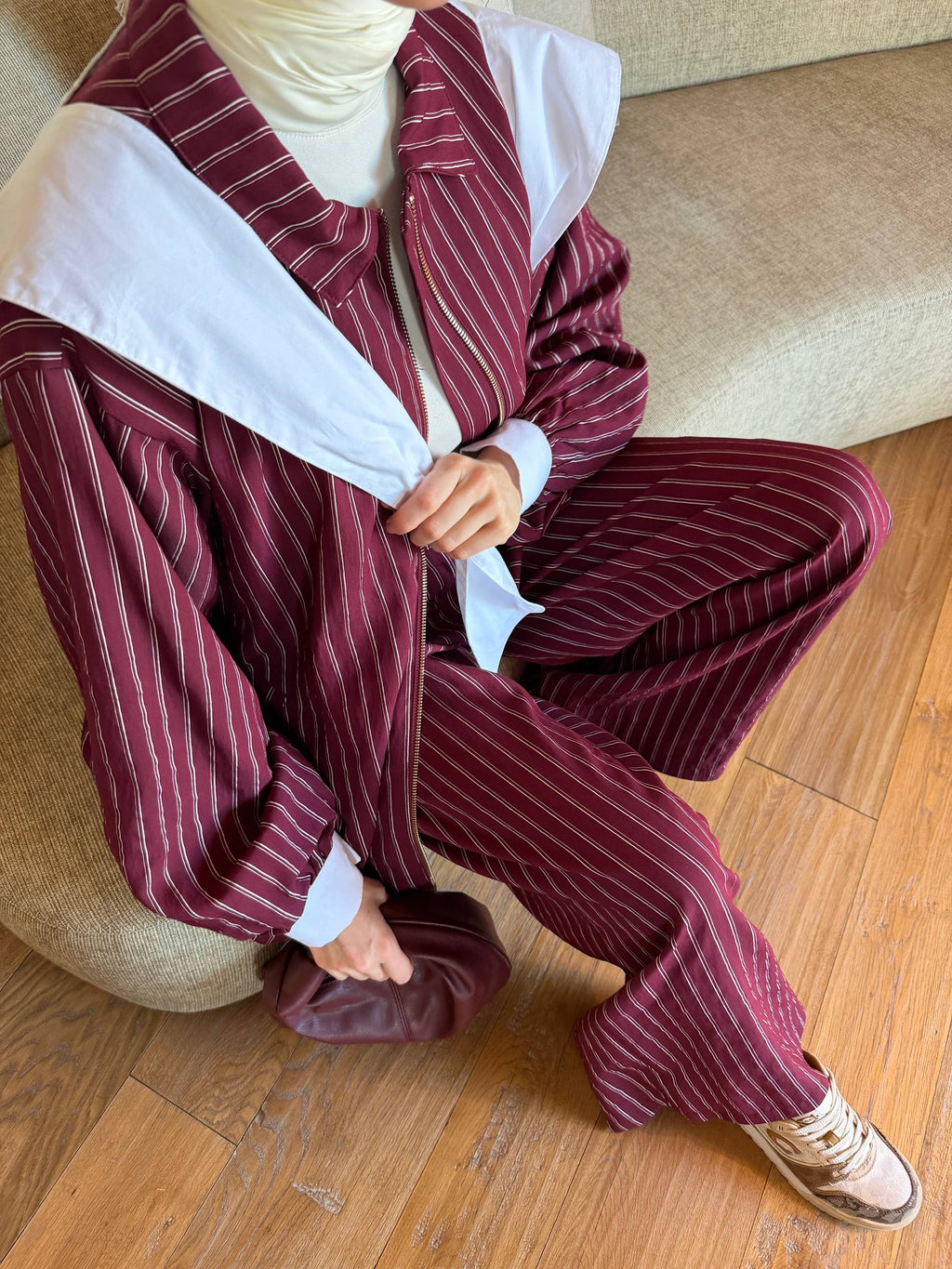 Burgundy Pinstripe Statement Set