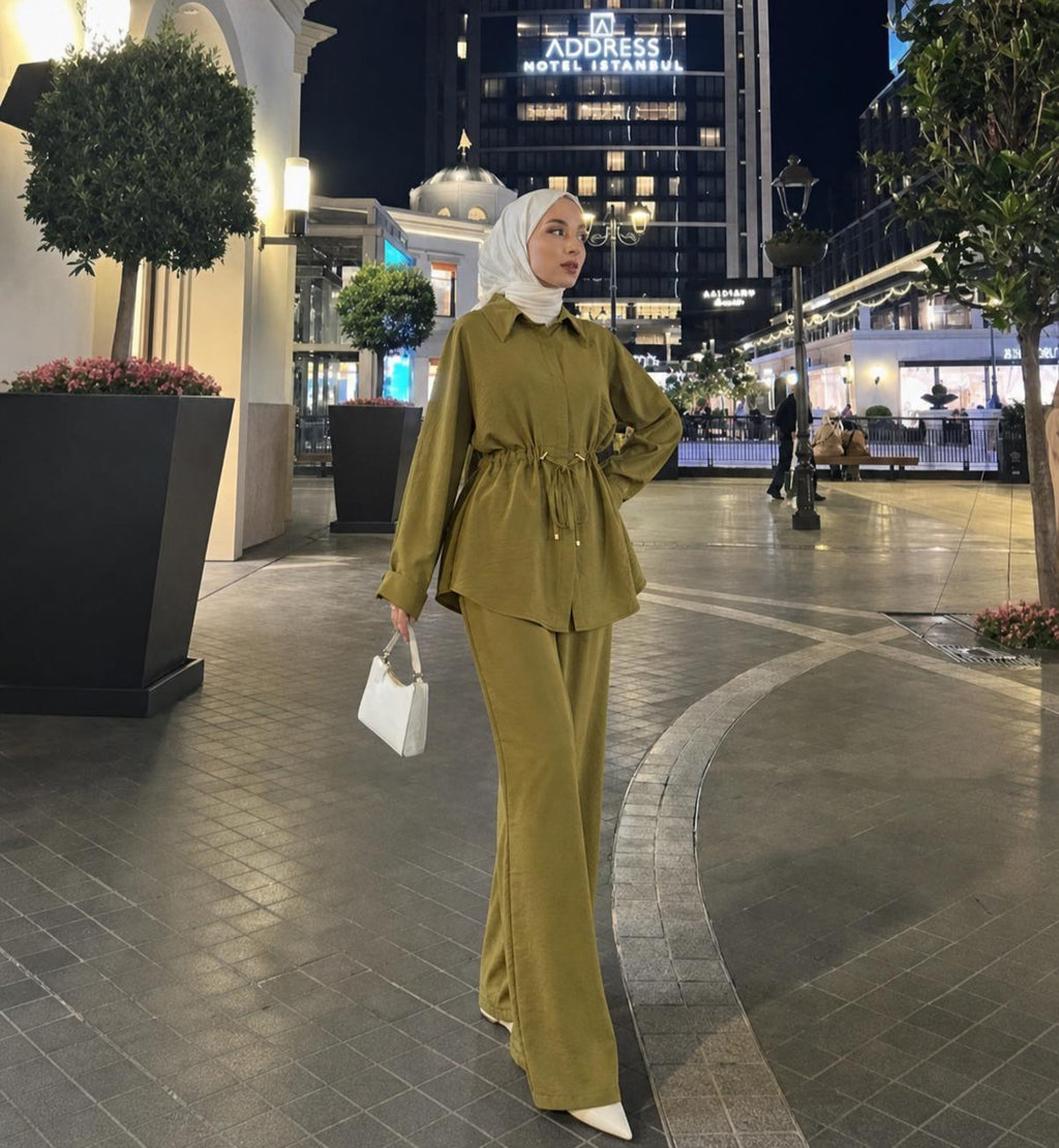 Soft Mustard Drawstring Two-Piece Set