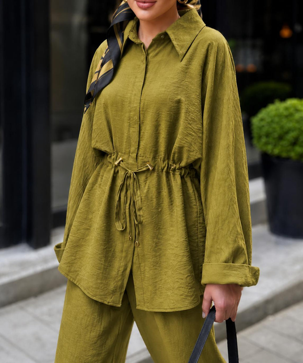 Soft Mustard Drawstring Two-Piece Set